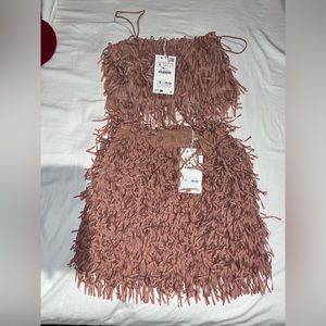 Fringe crop top bottom set
